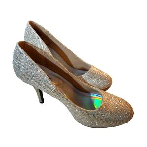 🌼3 for $15🦋‎ SILVER SLIPPERS  high heels pink sparkle ladies size 9 Wide